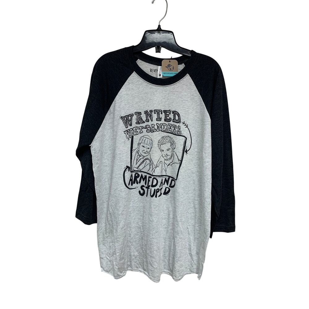 New Hand Printed Womens Large Home Alone Wanted Wet Bandits Armed & Stupid Tee